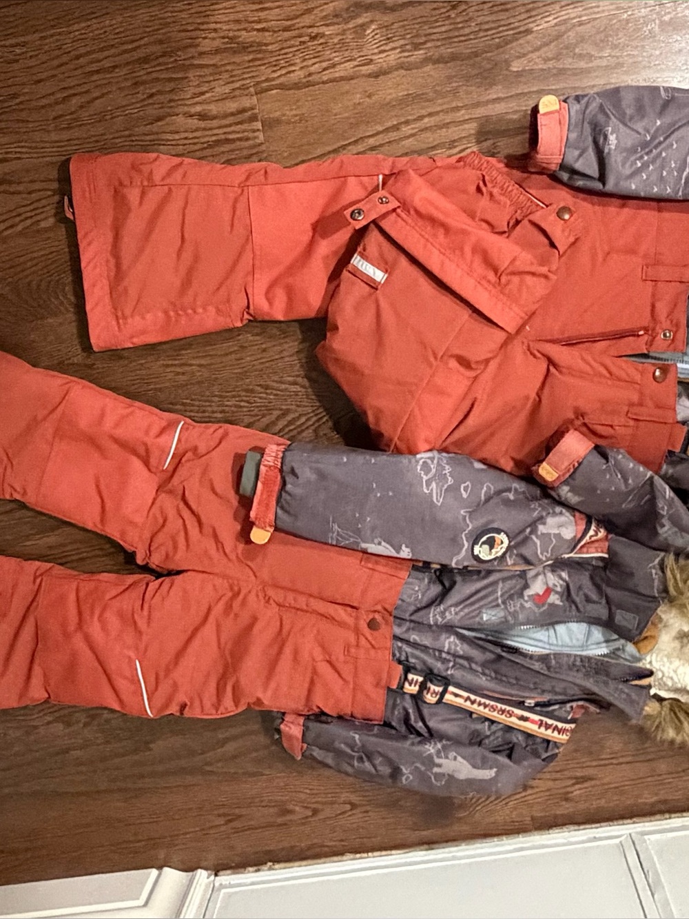 Kids Insulated Puffer Jacket & Bib Set - Rust Orange